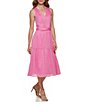 Color:Pink - Image 3 - V-Neck Sleeveless Tiered A-Line Midi Dress