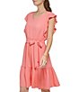 Color:Sun Kissed Coral - Image 3 - V-Neck Sleeveless Tiered Ruffled Hem Fit and Flare Dress
