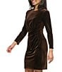 Color:Cocoa - Image 2 - Velvet Crew Long Sleeve Ruched Bodice Sheath Dress