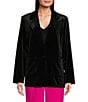 Color:Black - Image 1 - Velvet Notch Lapel Long Sleeve Patch Pocket Button Front Blazer Jacket