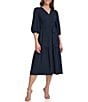 Color:Navy - Image 1 - V Neck 3/4 Sleeve Tiered Woven Midi Dress