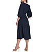Color:Navy - Image 2 - V Neck 3/4 Sleeve Tiered Woven Midi Dress