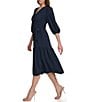 Color:Navy - Image 3 - V Neck 3/4 Sleeve Tiered Woven Midi Dress