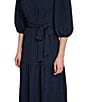 Color:Navy - Image 5 - V Neck 3/4 Sleeve Tiered Woven Midi Dress