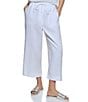 Color:White - Image 1 - Wide Leg Drawstring Woven Linen Blend Coordinating Pocketed Pants
