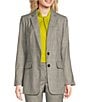 Color:Grey/Limona - Image 1 - Windowpane Notch Collar Long Sleeve Flap Pocket Jacket
