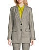 Color:Grey/Limona - Image 3 - Windowpane Notch Collar Long Sleeve Flap Pocket Jacket