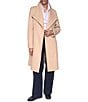 DKNY Wool Blend Asymmetrical Neck Trim Button Front Single Breasted Coat - Image 1