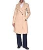 DKNY Wool Blend Asymmetrical Neck Trim Button Front Single Breasted Coat - Image 3