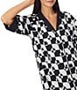 Color:Black Check - Image 4 - Woven Check Print Notch Collar 3/4 Sleeve Side Pocket Button Front Sleep Shirt