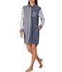 Color:Navy Stripe - Image 1 - Woven Striped Patchwork Print Long Sleeve Button-Front Nightshirt