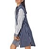 Color:Navy Stripe - Image 4 - Woven Striped Patchwork Print Long Sleeve Button-Front Nightshirt