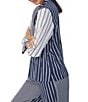 Color:Navy Stripe - Image 5 - Woven Striped Patchwork Print Long Sleeve Notch Collar Pajama Set