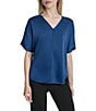 Donna Karan DKNY by Donna Karan Woven V-Neck Short Sleeve Blouse, Color:Cadet Blue - Image 1
