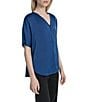 Donna Karan DKNY by Donna Karan Woven V-Neck Short Sleeve Blouse, Color:Cadet Blue - Image 3