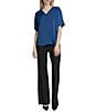 Donna Karan DKNY by Donna Karan Woven V-Neck Short Sleeve Blouse, Color:Cadet Blue - Image 4