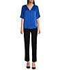 DKNY by Donna Karan Woven V-Neck Short Sleeve Blouse - Image 3
