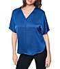 DKNY by Donna Karan Woven V-Neck Short Sleeve Blouse - Image 1