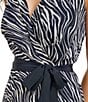 Color:Navy/Multi - Image 4 - Zebra Surplice V-Neckline Sleeveless Faux Wrap Dress