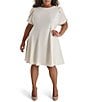 Donna Karan DKNY by Donna Karan Plus Size Crew Neck Short Tulip Sleeve Fit and Flare Dress, Color:Eggshell - Image 1