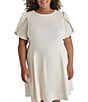 Donna Karan DKNY by Donna Karan Plus Size Crew Neck Short Tulip Sleeve Fit and Flare Dress, Color:Eggshell - Image 4