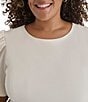 Donna Karan DKNY by Donna Karan Plus Size Crew Neck Short Tulip Sleeve Fit and Flare Dress, Color:Eggshell - Image 5