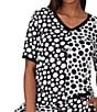 Color:White/Black - Image 4 - DNKY Mixed Dot Print V-Neck Short Sleeve Knit Shorty Pajama Set