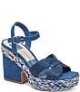 Color:Blue - Image 1 - Cale Raffia Ankle Strap Platform Sandals