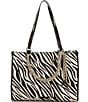 Color:Black - Image 1 - Cassie Zebra Print Fabric Tote Bag