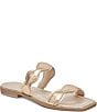 Color:Gold Distressed - Image 1 - Ilva Low Distressed Metallic Leather Scalloped Flat Sandals