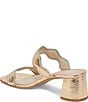 Color:Gold Distressed Leather - Image 3 - Ilva Mid Heel Distressed Metallic Leather Wavy Band Slide Sandals