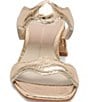 Color:Gold Distressed Leather - Image 4 - Ilva Mid Heel Distressed Metallic Leather Wavy Band Slide Sandals