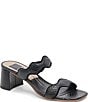Color:Onyx Embossed Leather - Image 1 - Ilva Mid Heel Embossed Leather Wavy Band Slide Sandals