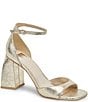 Color:Platinum Distressed Leather - Image 1 - Janey Metallic Leather Ankle Strap Dress Sandals