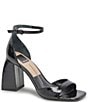 Color:Midnight Crinkle Patent Leather - Image 1 - Janey Patent Leather Ankle Strap Dress Sandals
