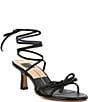 Color:Black Leather - Image 1 - Maison Leather Strappy Snake Embossed Heel Dress Sandals