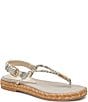 Color:Grey/White Embossed - Image 1 - Meryl Embossed Leather Thong Sandals