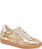 Color:Gold Distressed Leather - Image 1 - Notice Metallic Leather Gum Sole Retro Sneakers