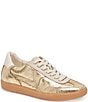 Color:Gold Distressed Leather - Image 1 - Notice Metallic Leather Gum Sole Retro Sneakers