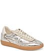 Color:Silver Distressed Leather - Image 1 - Notice Metallic Leather Gum Sole Retro Sneakers