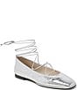 Color:Silver Distressed - Image 1 - Ryder Leather Ankle Lace Up Ballet Flats