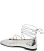 Color:Silver Distressed - Image 3 - Ryder Leather Ankle Lace Up Ballet Flats