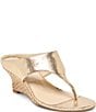 Dolce Vita Symon Metallic Lizard Embossed Leather Raffia Wedge Thong Sandals - Image 1