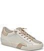 Color:White/Gold Leather - Image 1 - Zina Leather Snake Embossed Detail Sneakers