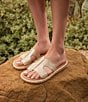 Color:Platino - Image 6 - Addara Crinkle Metallic Leather Chunky Toe Ring Slide Sandals