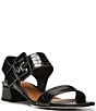 Color:Black - Image 1 - Vixi Crocodile Embossed Leather and Suede Buckle Detail Sandals