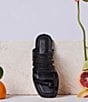 Color:Black - Image 6 - Emmaline Crocodile Print Accent Leather Toe Ring Slide Sandals