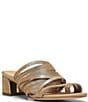 Color:Sand - Image 1 - Marlow Strappy Metallic Suede Toe Ring Block Heel Sandals