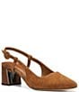 Color:Saddle - Image 1 - Song Suede Crocodile Embossed Block Heel Slingback Dress Pumps