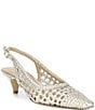 Donald Pliner Woven Leather Kitten Heel Slingback Pumps - Image 1